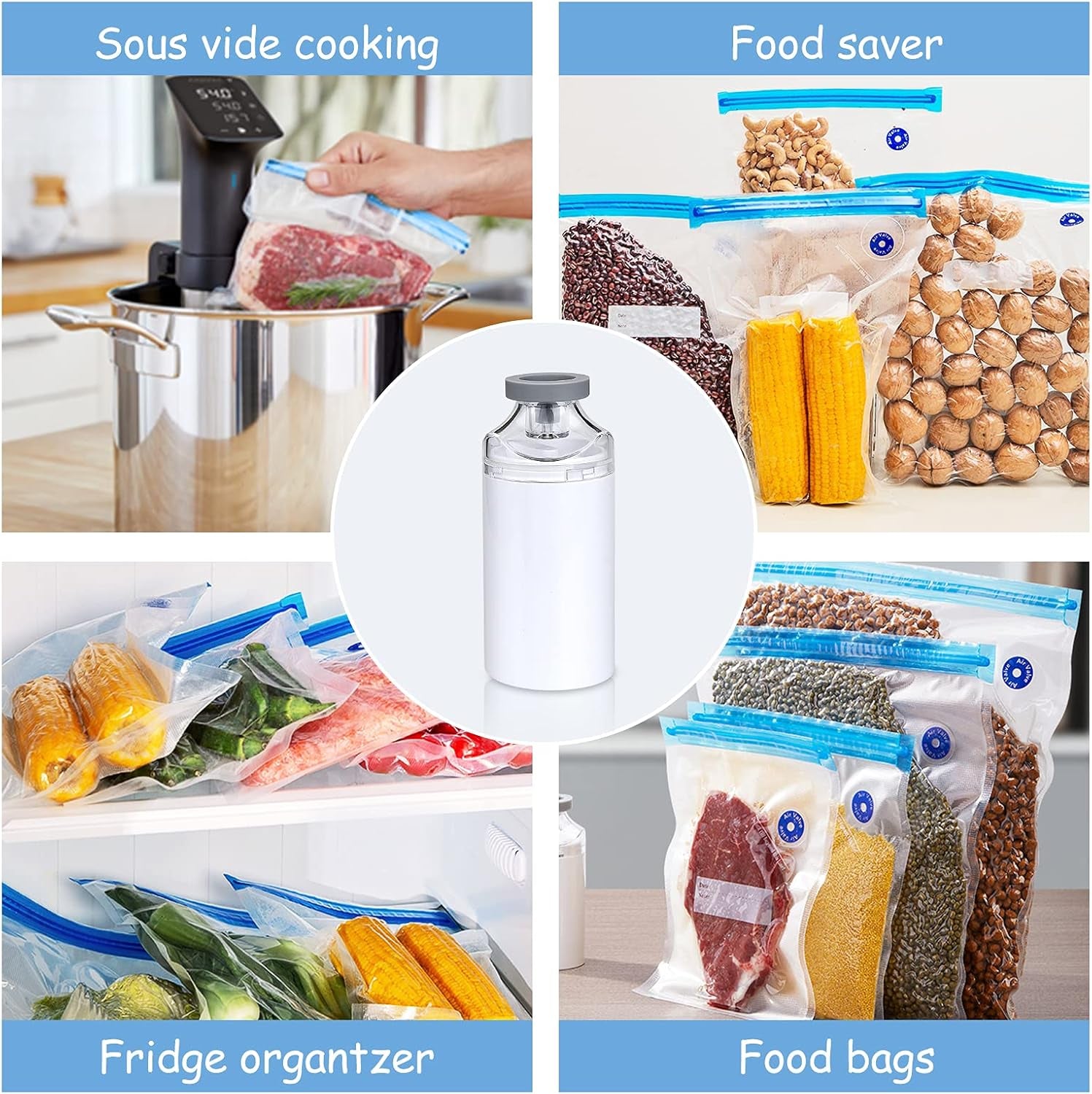 Handheld Vacuum Sealer,Sous Vide Bags(15 Pcs Reusable) and Mini Heat Bag Sealer.Start Kit Sets.Portable.Automatic Vacuum Sealer Machine for Food Storage Preservation.Freezer,Sous Vide Cooking