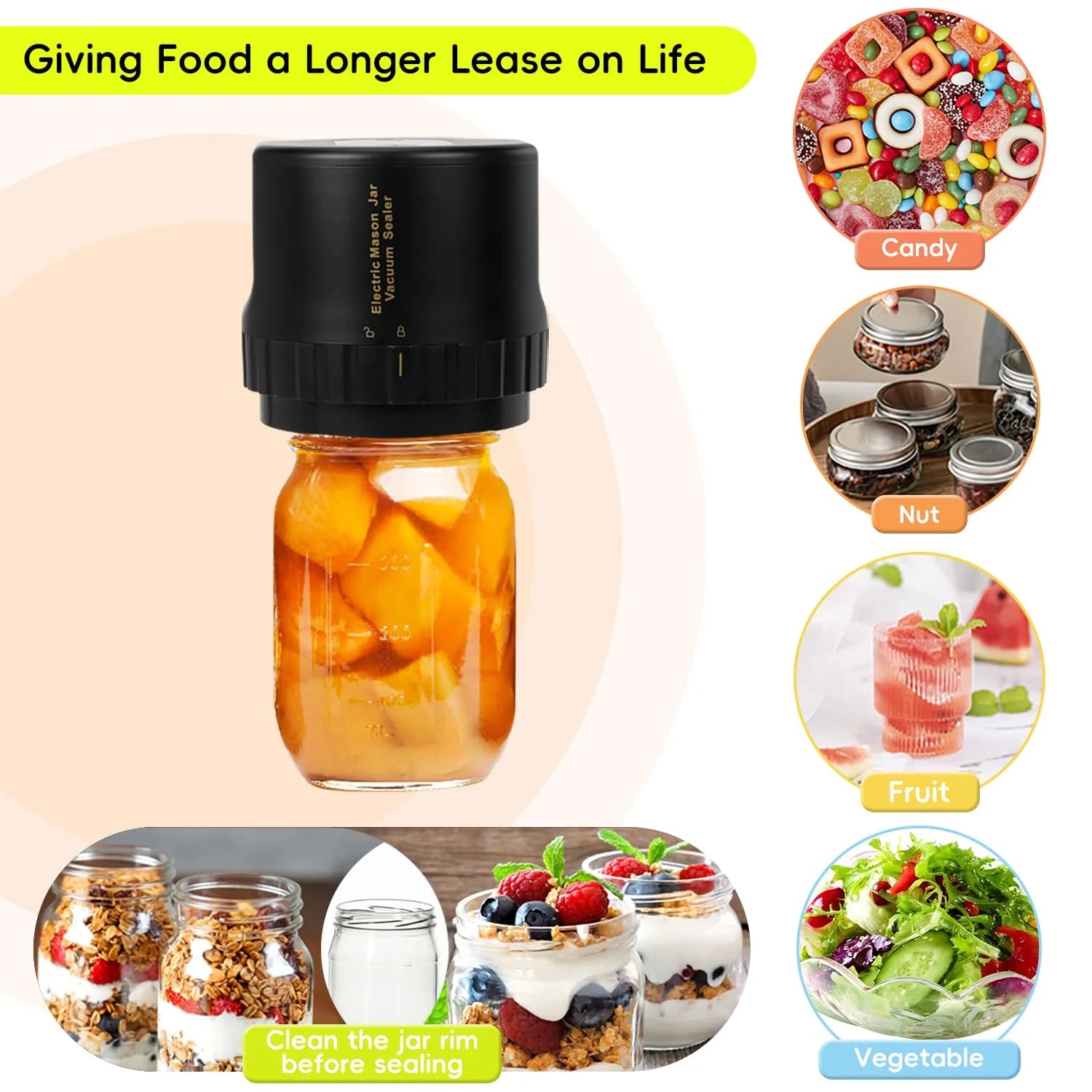 Fully Automatic Mason Jar Sealer,1-Button Operation for Food Storage Fermentation (10 Lids Included) 50% Faster than Manual Sealers