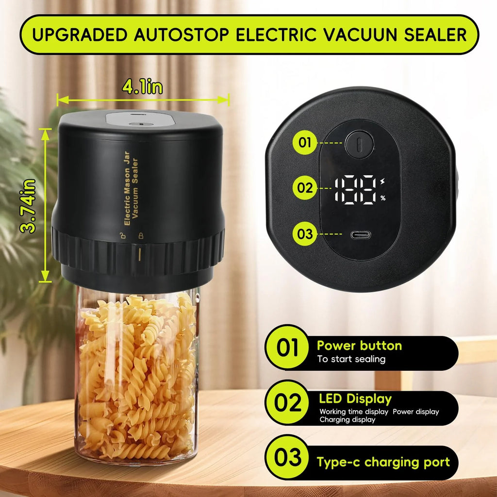 Fully Automatic Mason Jar Sealer,1-Button Operation for Food Storage Fermentation (10 Lids Included) 50% Faster than Manual Sealers