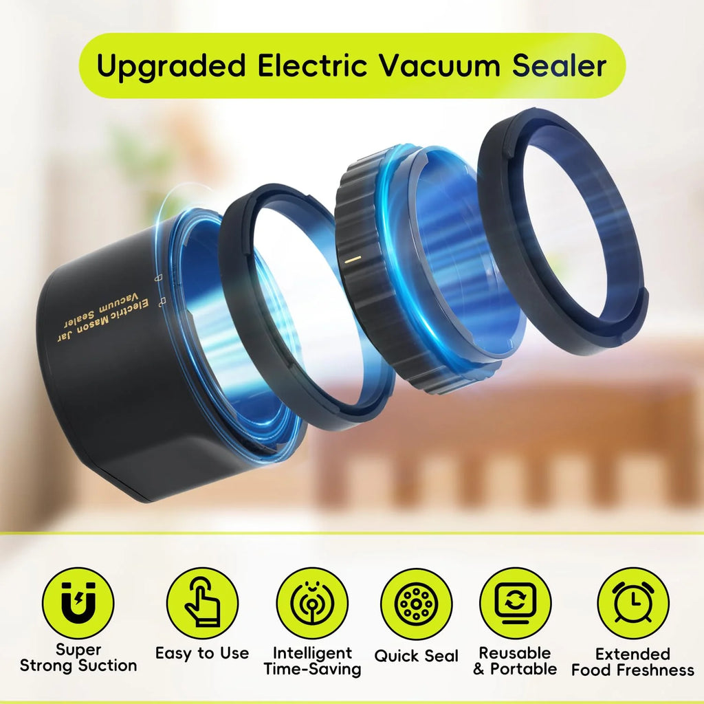 Fully Automatic Mason Jar Sealer,1-Button Operation for Food Storage Fermentation (10 Lids Included) 50% Faster than Manual Sealers