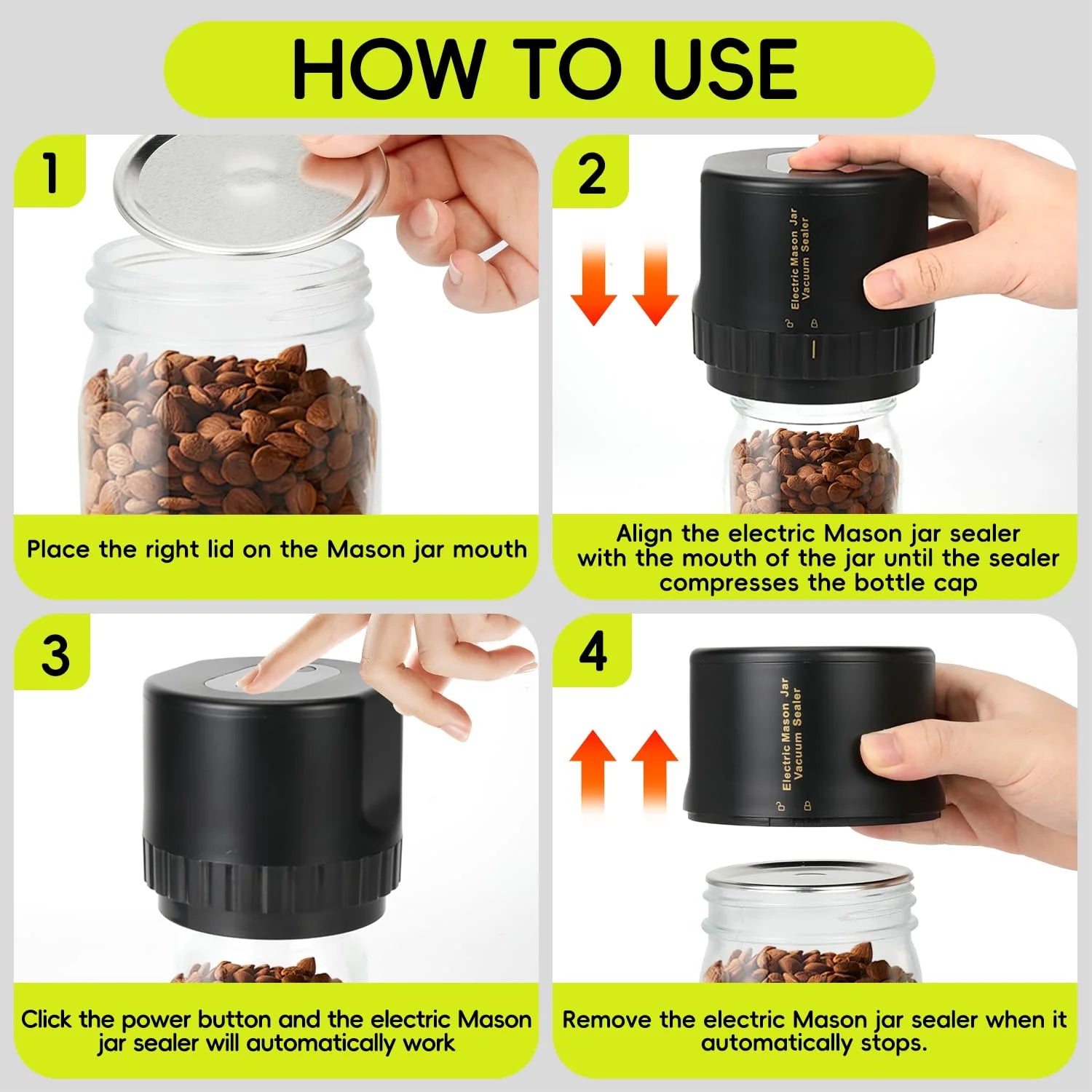 Fully Automatic Mason Jar Sealer,1-Button Operation for Food Storage Fermentation (10 Lids Included) 50% Faster than Manual Sealers